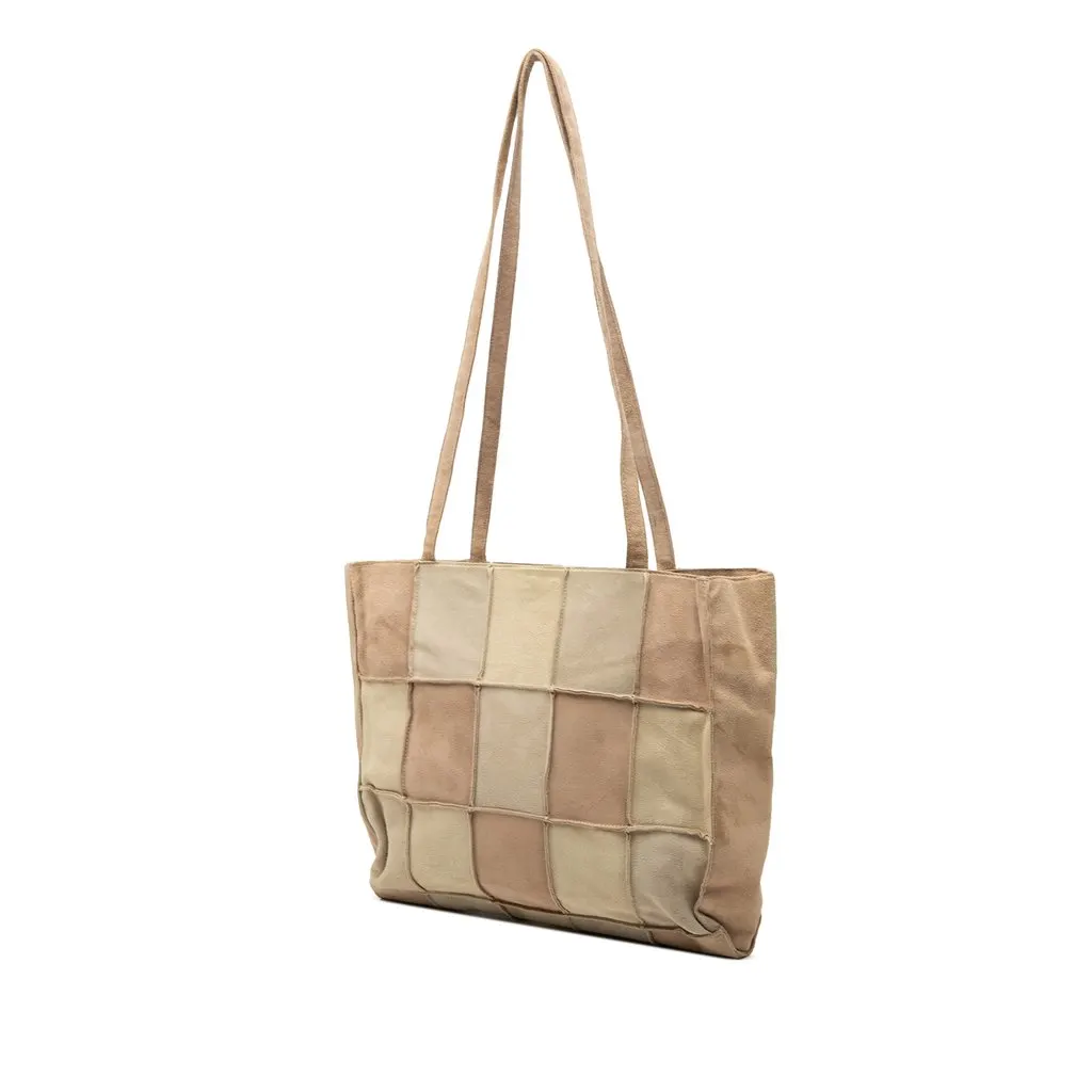 Chanel Suede Patchwork Tote Beige Suede Good - Back View