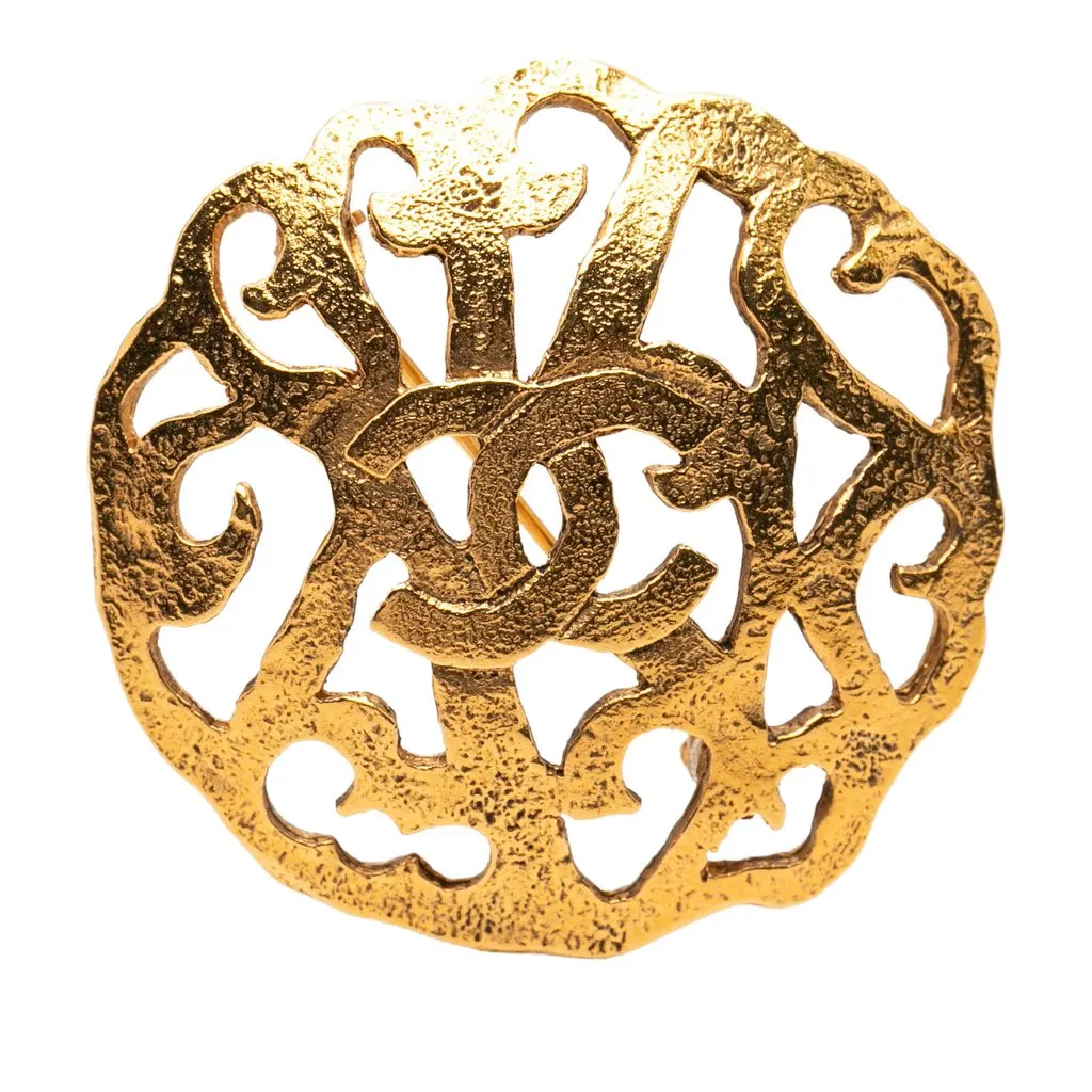 Chanel CC Gold Plated Brooch Gold Metal Very good - Front View