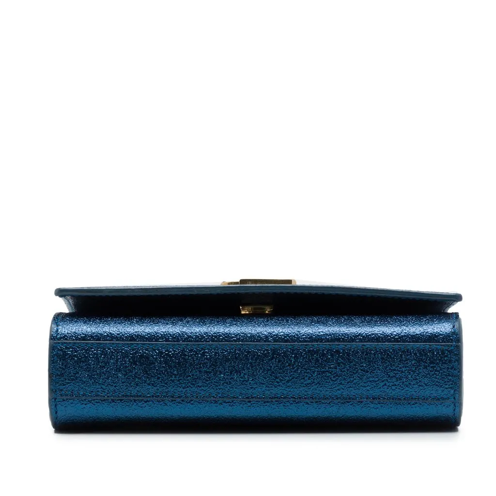 Saint Laurent Small Metallic Calfskin Classic Monogram Kate Crossbody Blue Leather Very good - Inside View