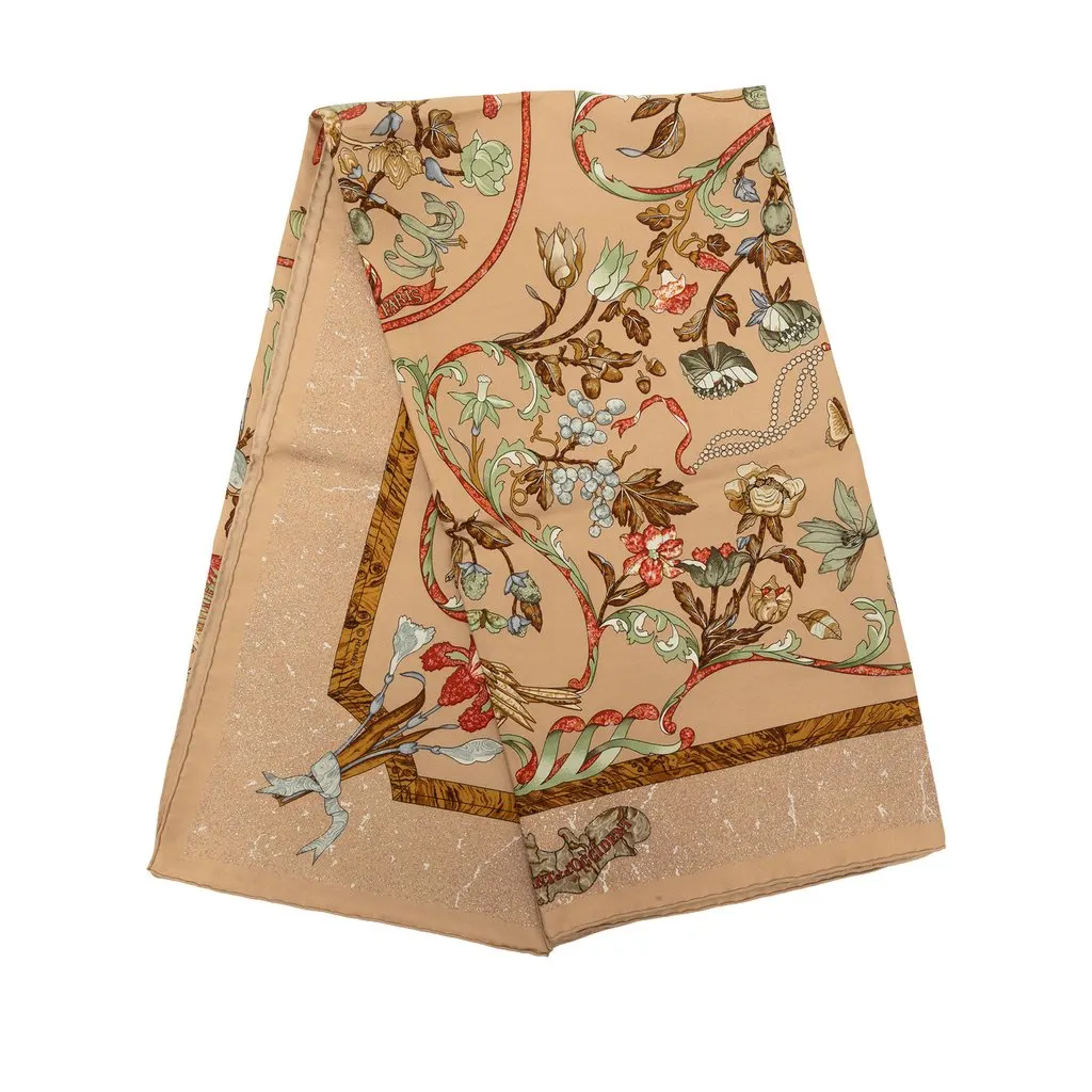 Hermès Pierres D Orient Et D Occident Silk Scarf 90 Brown Silk Very good - Front View