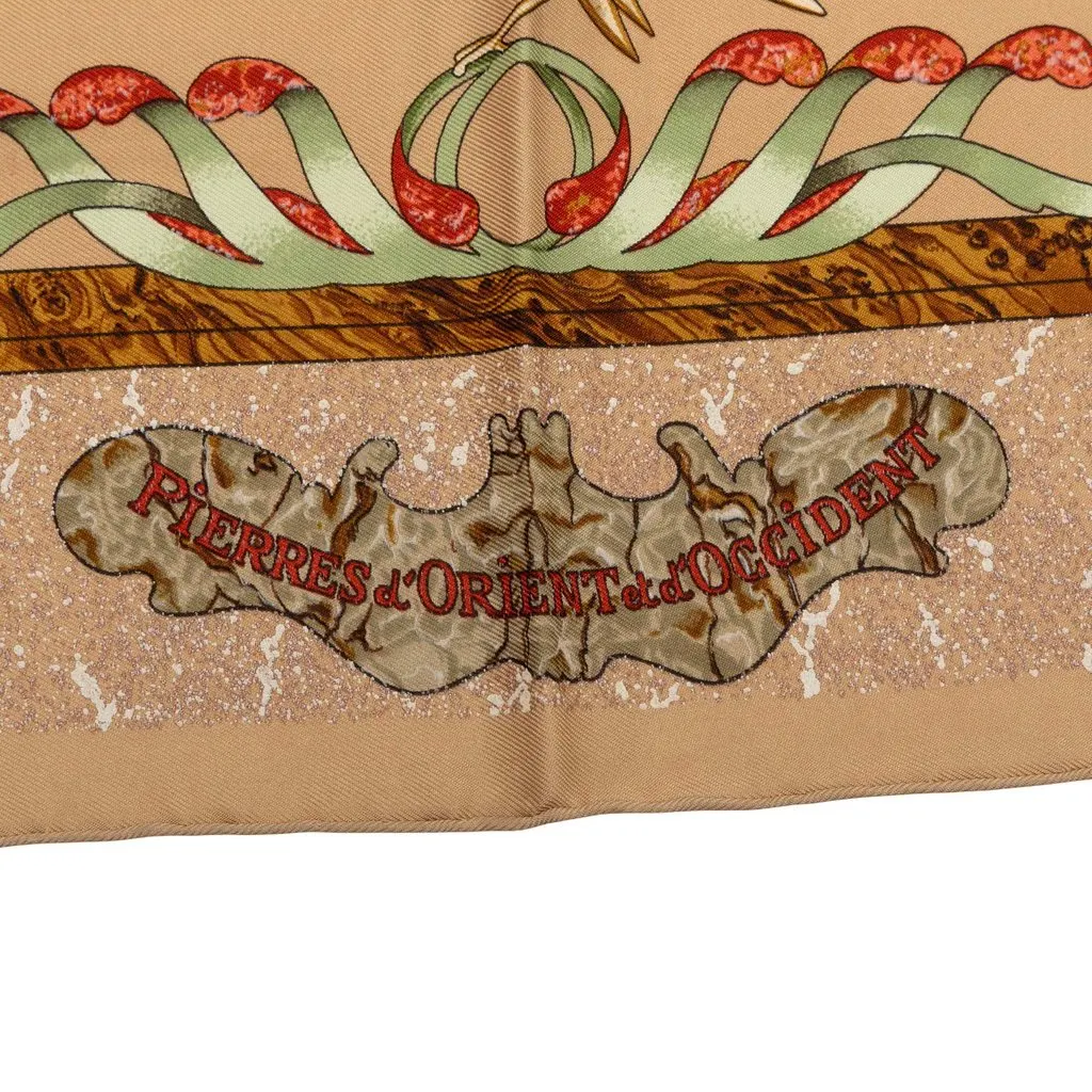 Hermès Pierres D Orient Et D Occident Silk Scarf 90 Brown Silk Very good - Model View