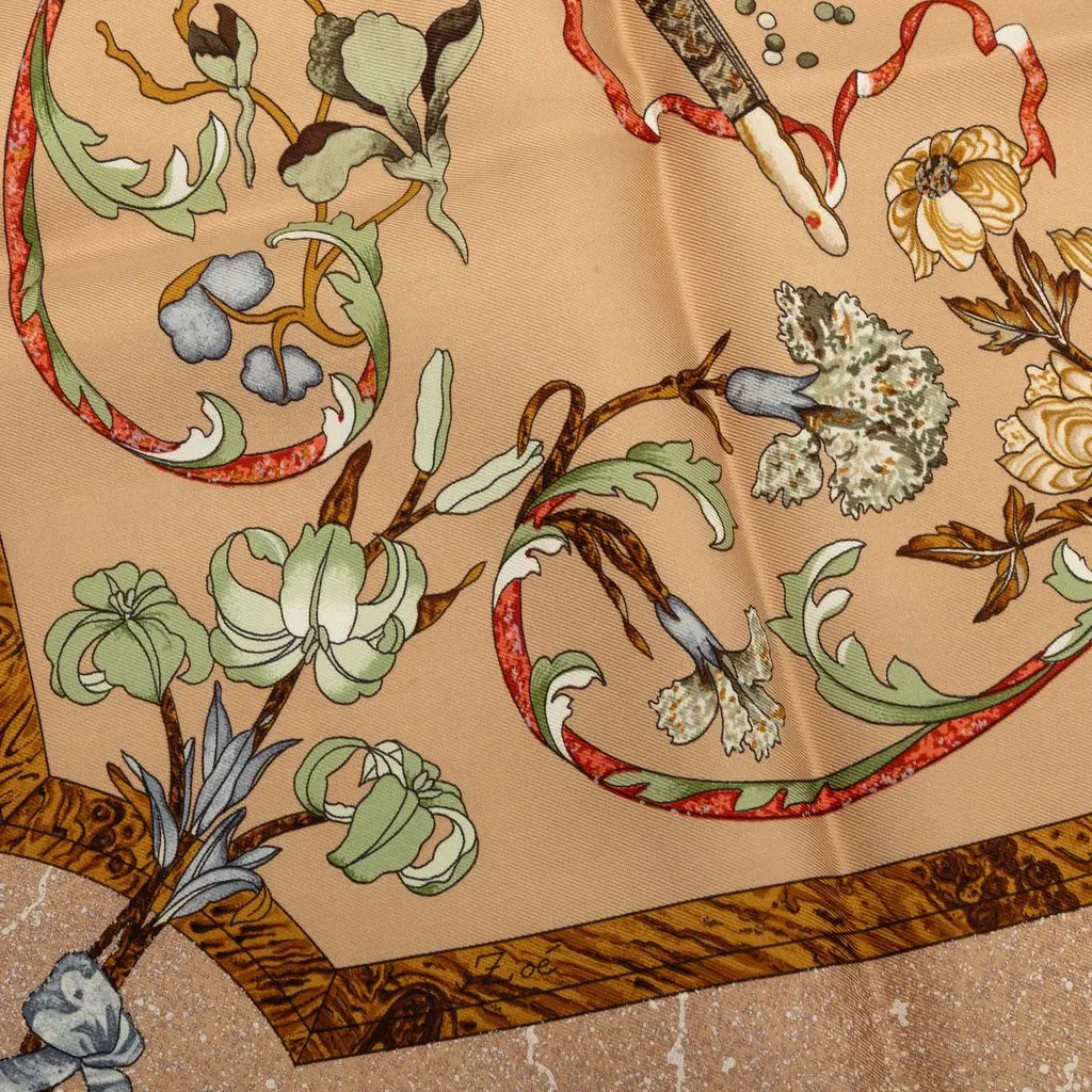 Hermès Pierres D Orient Et D Occident Silk Scarf 90 Brown Silk Very good - Box View