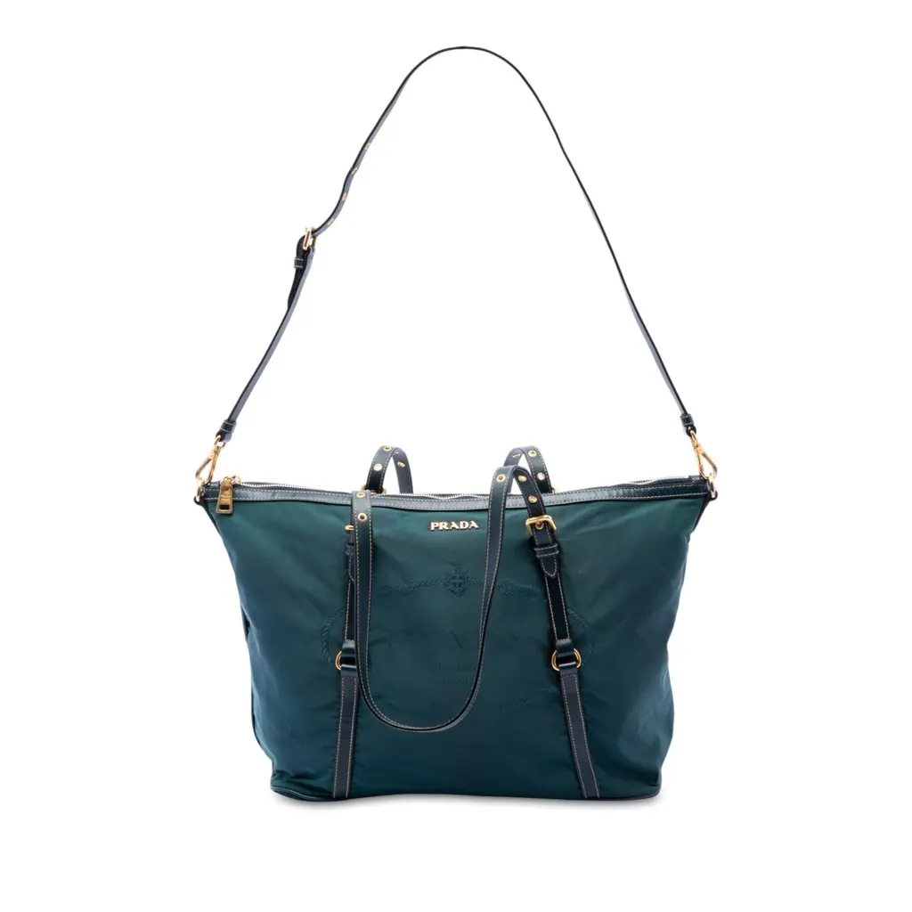 Prada Saffiano Trimmed Tessuto Satchel Green Polyamide Very good - Front View