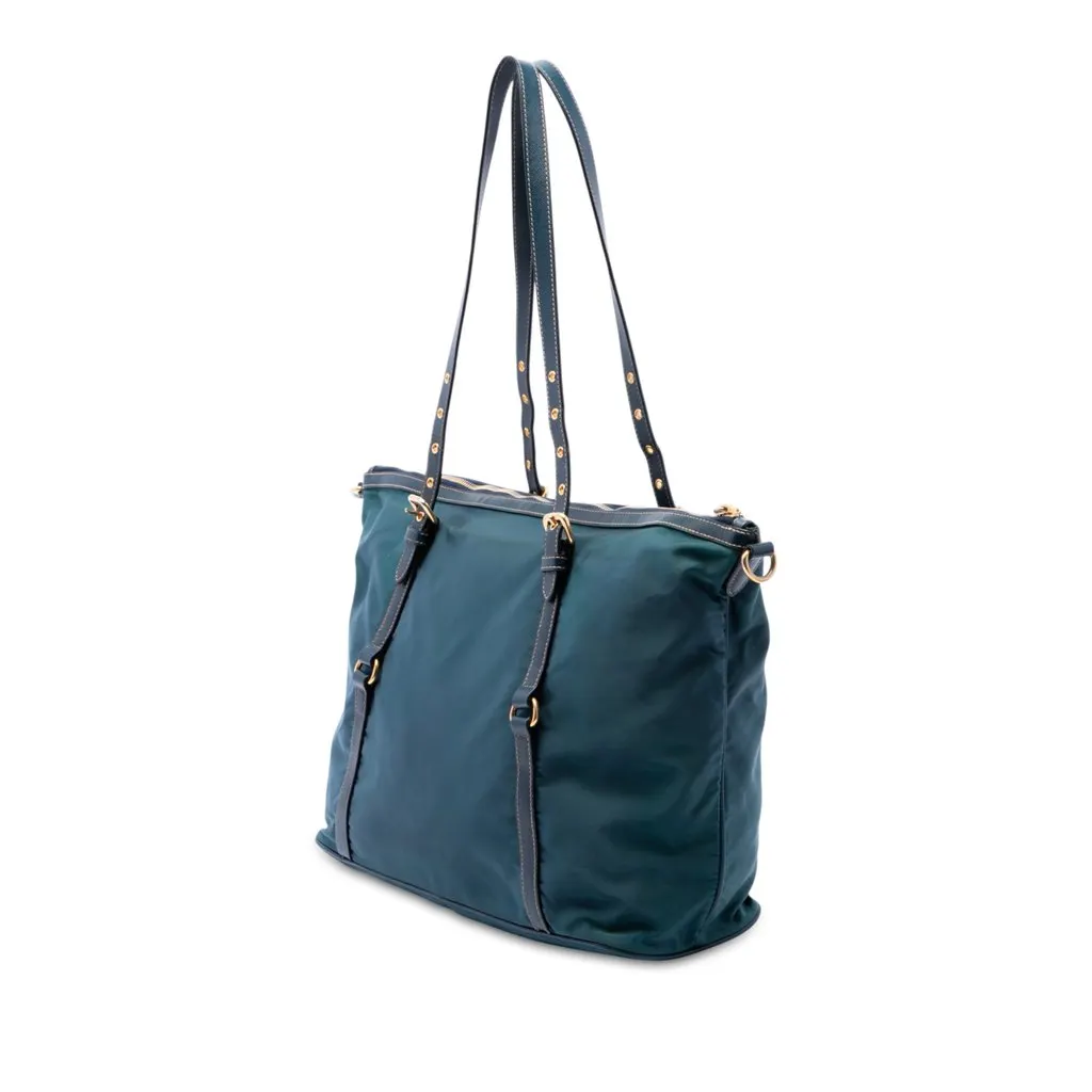 Prada Saffiano Trimmed Tessuto Satchel Green Polyamide Very good - Back View
