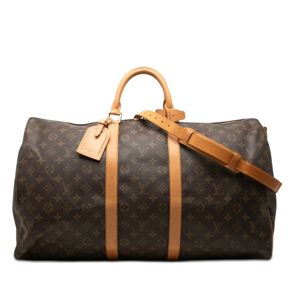 Louis Vuitton Monogram Keepall Bandouliere 55 Brown Good - Front View