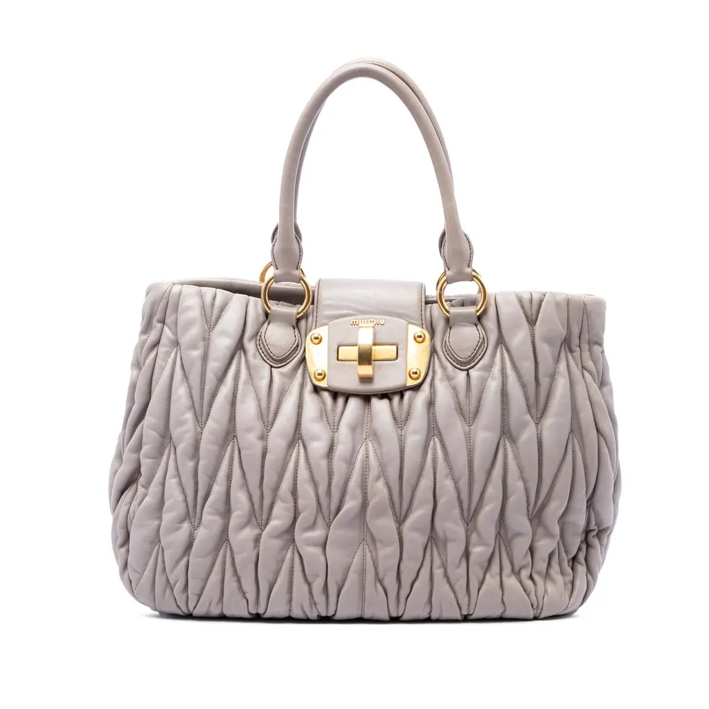 Miu Miu Matelasse Nappa Turnlock Tote Beige Leather Good - Front View