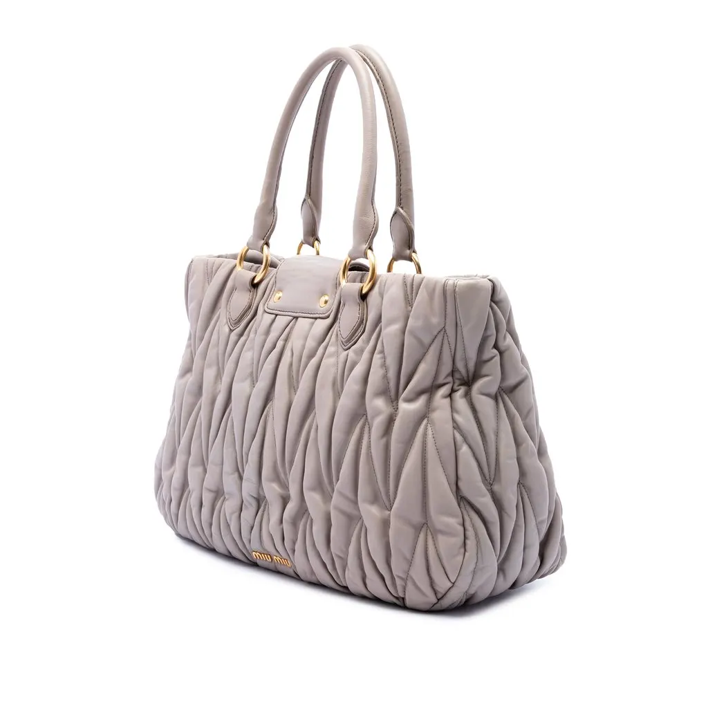 Miu Miu Matelasse Nappa Turnlock Tote Beige Leather Good - Back View