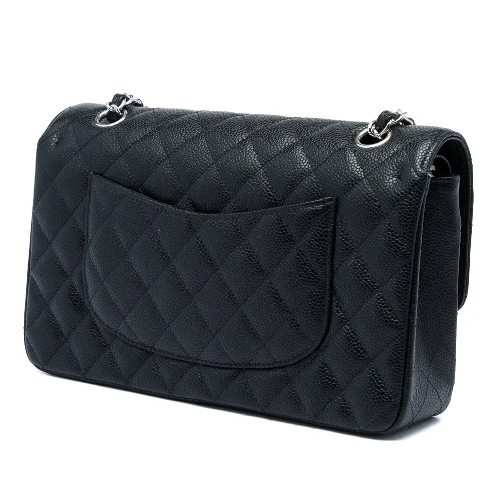 Chanel Medium Classic Caviar Double Flap Black Leather Very good - Back View