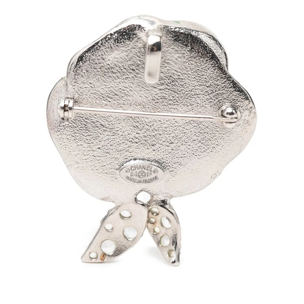 Chanel CC Brass Enamel Strass Camellia Brooch Silver Brass Very good - Inside View