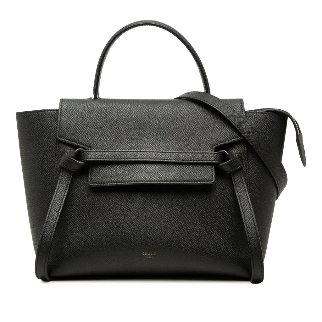 Celine Micro Grained Calfskin Belt Bag Black Leather Very good - Front View