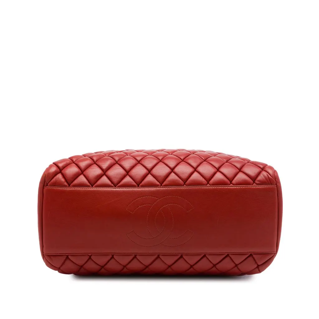 Chanel Large Quilted Lambskin New Bubble Tote Red Leather Very good - Inside View