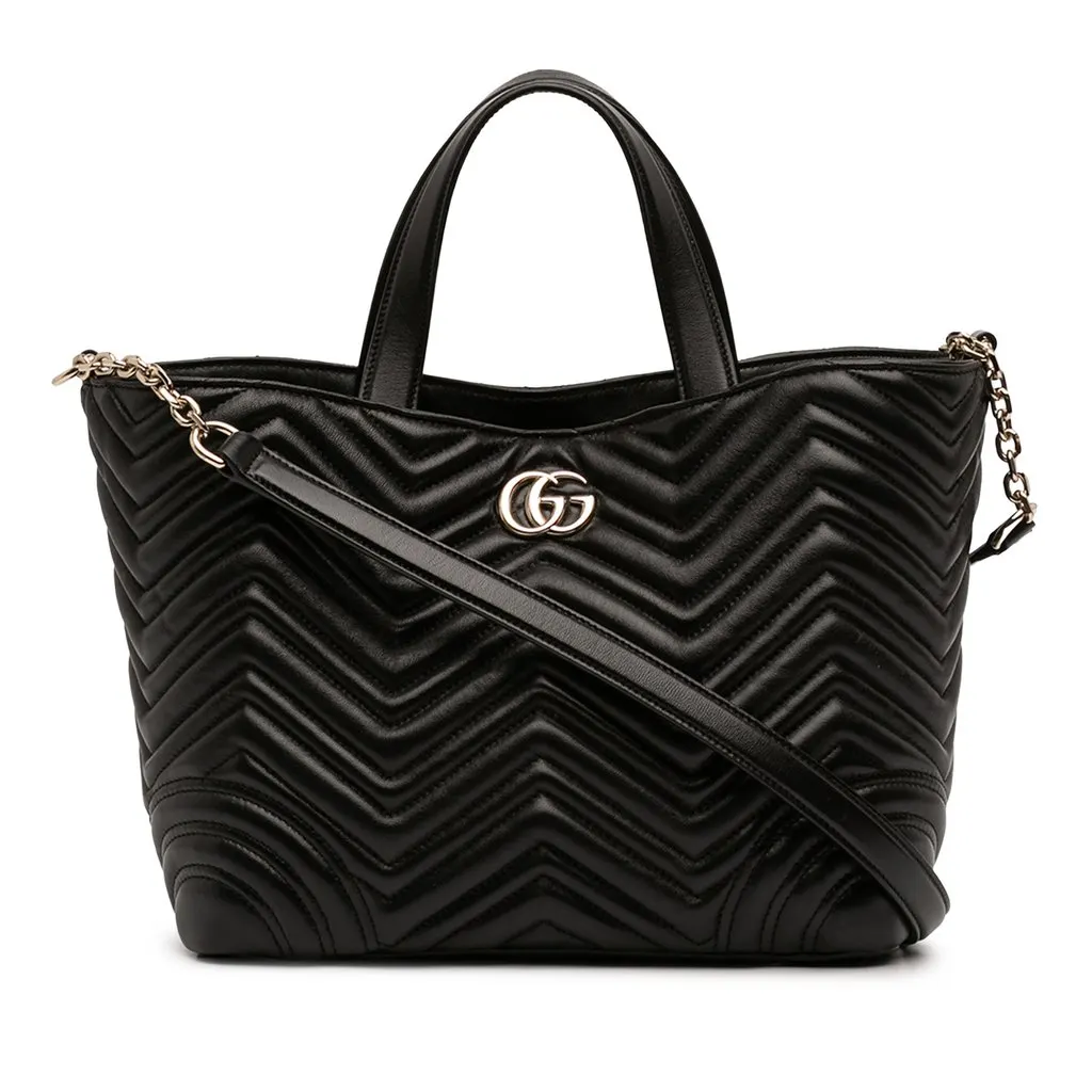 Gucci Medium GG Marmont Matelasse Calfskin Betty Tote Black Leather Very good - Front View