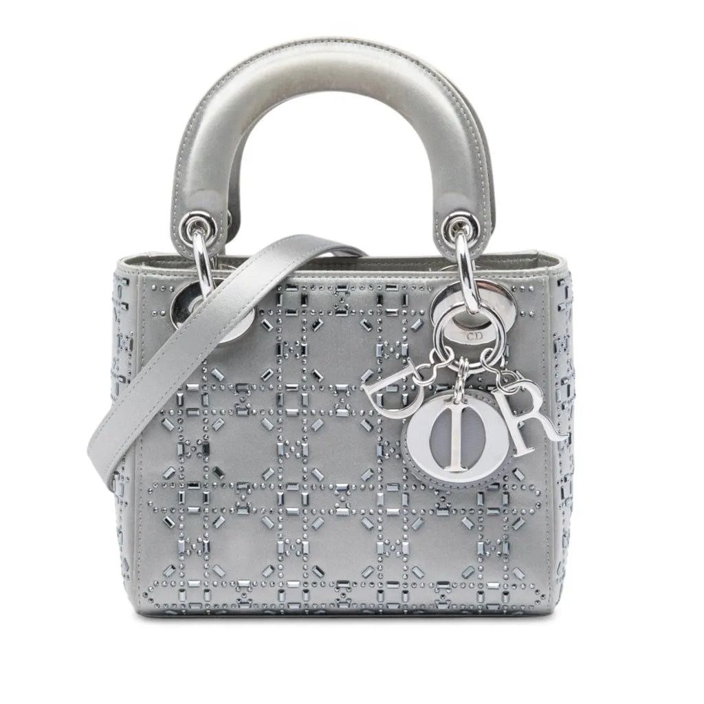 Dior Mini Satin Cannage Crystal Embellished Lady Dior MultiColor Very good - Front View