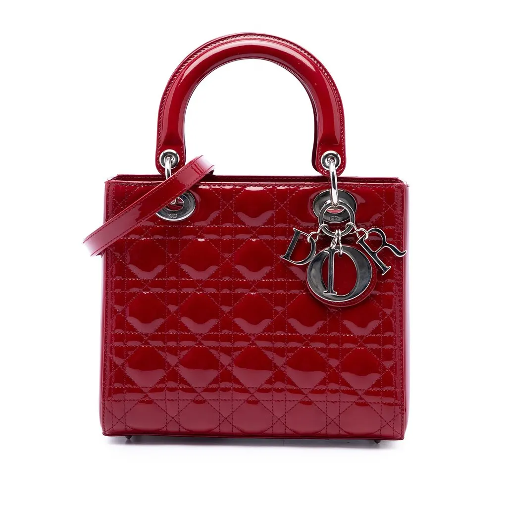 Dior Medium Patent Cannage Lady Dior Red Leather Very good - Front View