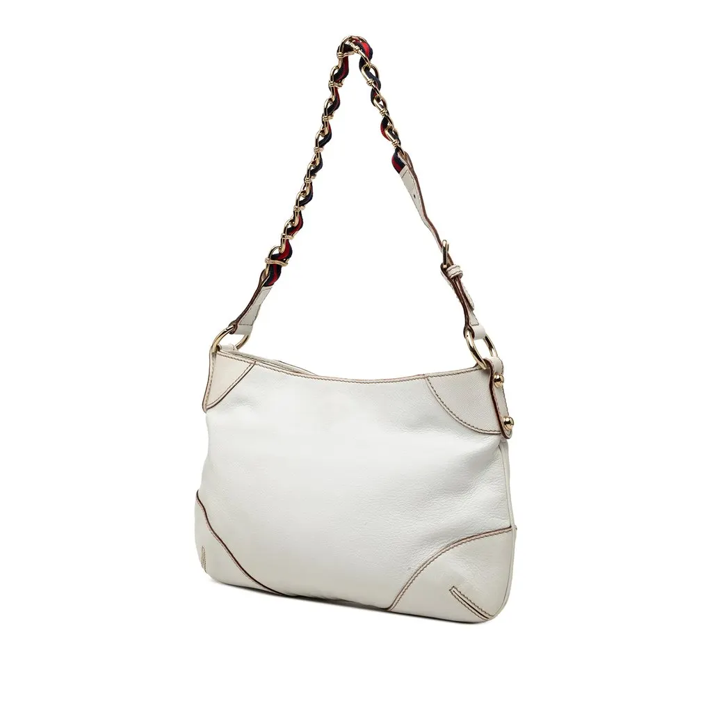 Gucci Calfskin Web Capri Ranch Kid Shoulder Bag White Leather Very good - Back View