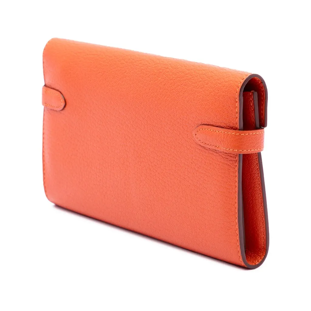 Hermès Chevre Mysore Kelly Longue Wallet Orange Leather Very good - Back View
