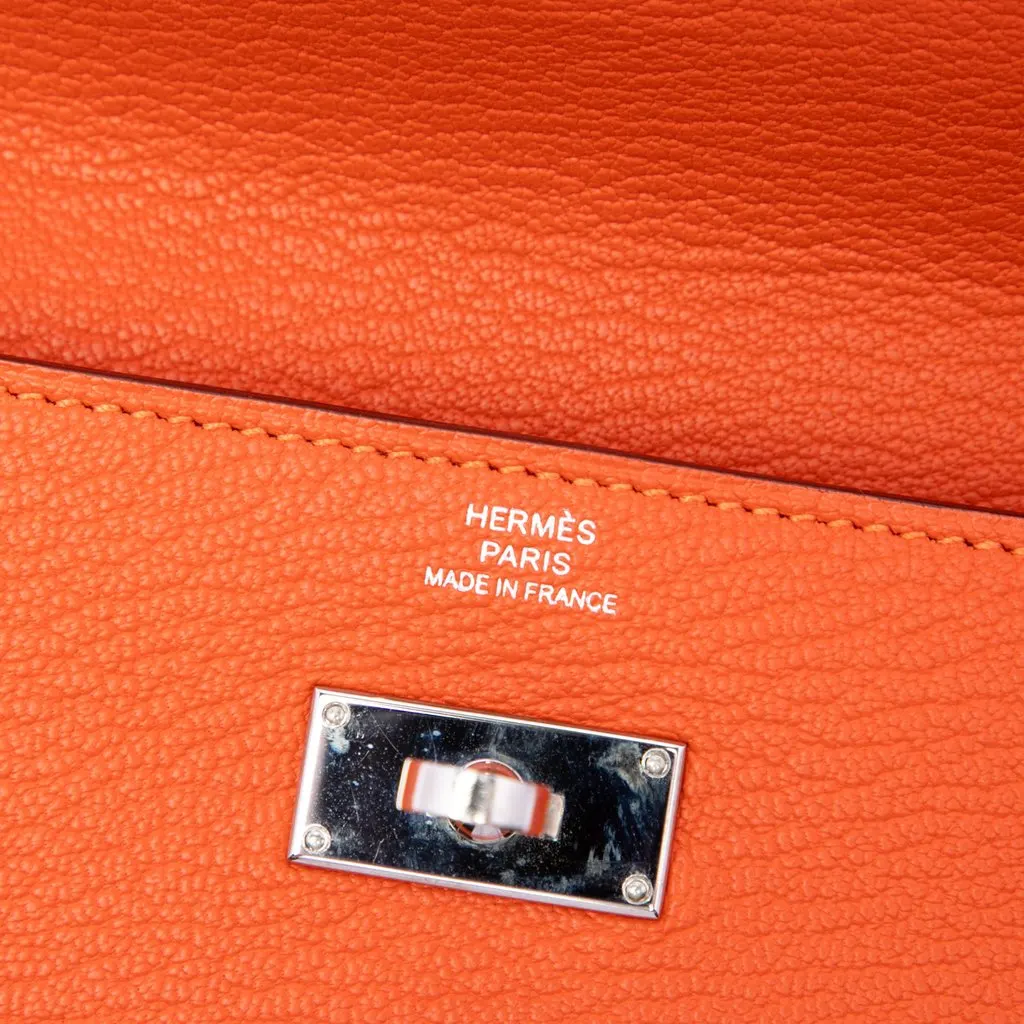 Hermès Chevre Mysore Kelly Longue Wallet Orange Leather Very good - Box View