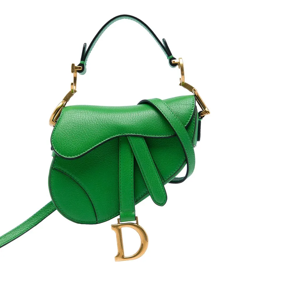 Dior Micro Goatskin Saddle Bag Green Leather Very good - Front View