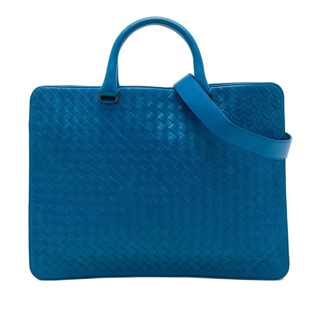 Bottega Veneta Nappa Intrecciato Briefcase Blue Leather Very good - Front View
