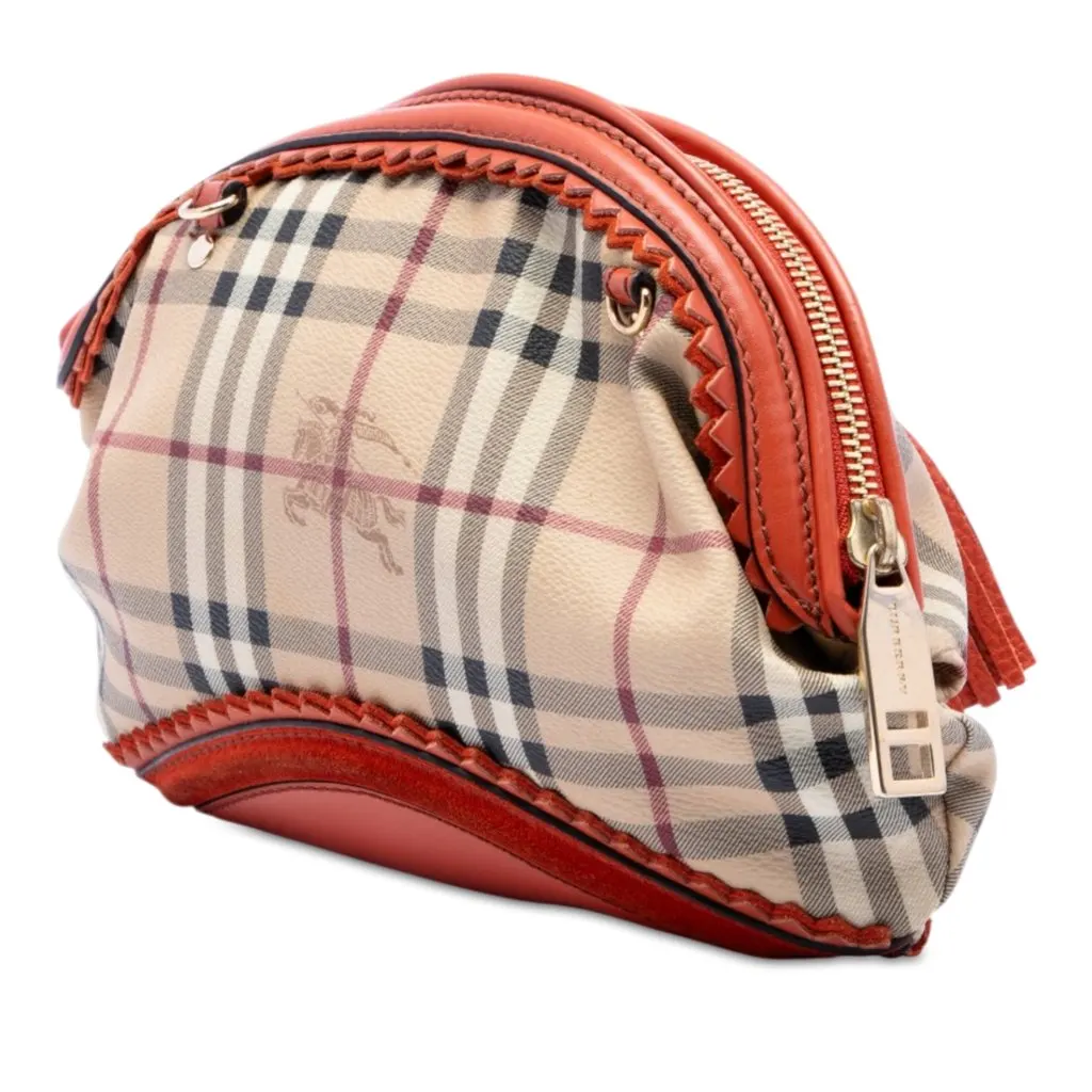 Burberry Prorsum Haymarket Check Coated Canvas Brogue Tassel Crossbody Beige Very good - Back View