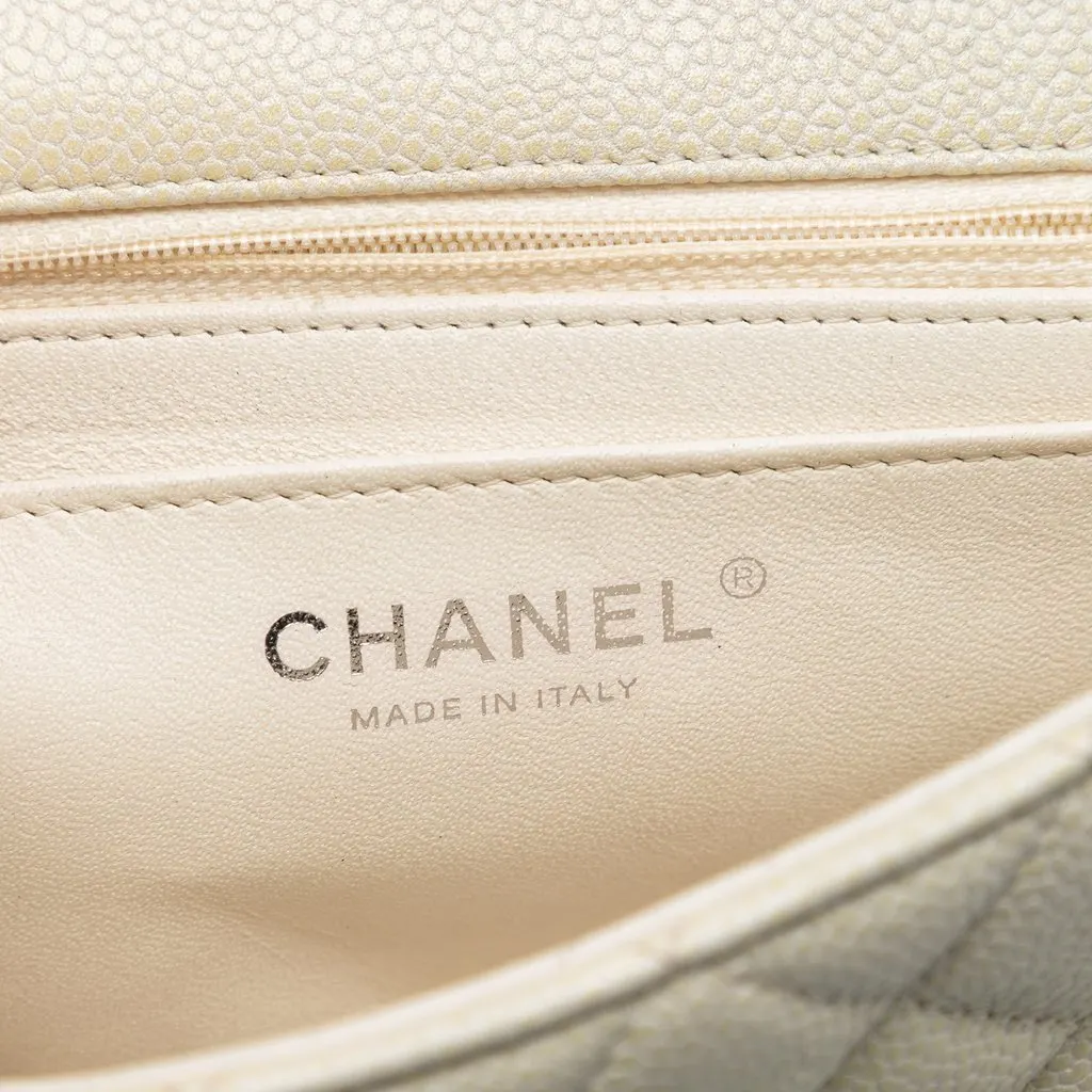 Chanel Mini Rectangular Classic Caviar Single Flap White Leather Very good - Box View