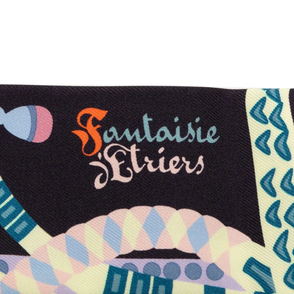 Hermès Fantaisie d Etriers Silk Twilly Scarf Blue Never worn - Back View