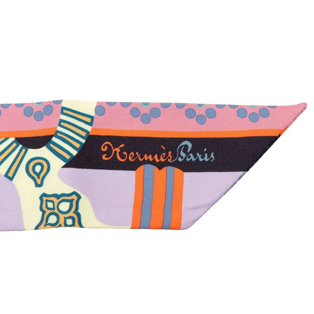 Hermès Fantaisie d Etriers Silk Twilly Scarf Blue Never worn - Box View