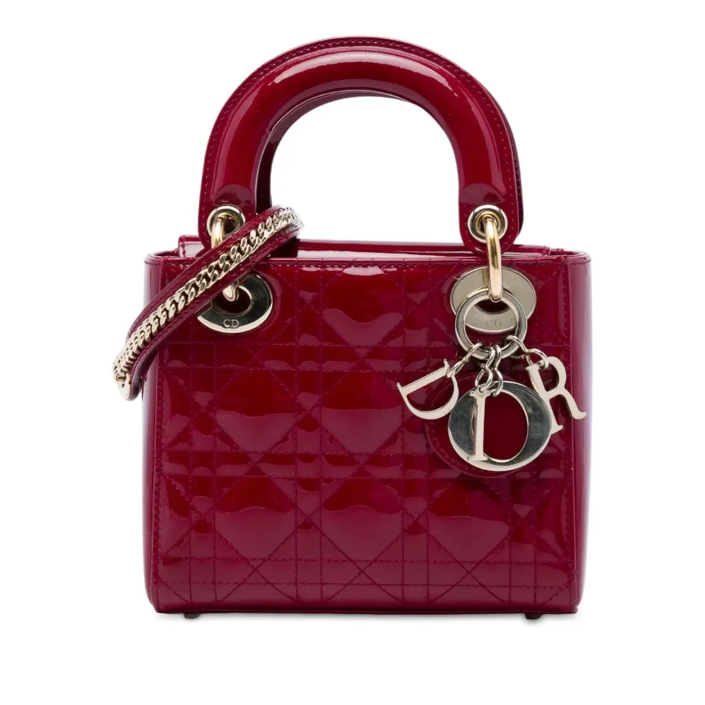 Dior Mini Patent Cannage Lady Dior Red Leather Very good - Front View