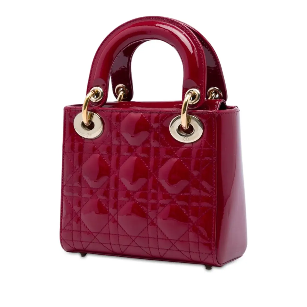 Dior Mini Patent Cannage Lady Dior Red Leather Very good - Back View