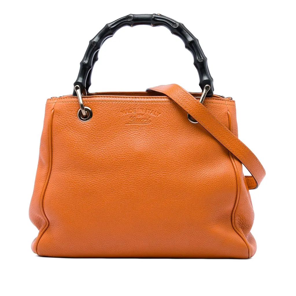 Gucci Small Calfskin Bamboo Shopper Satchel Orange Leather Very good - Front View