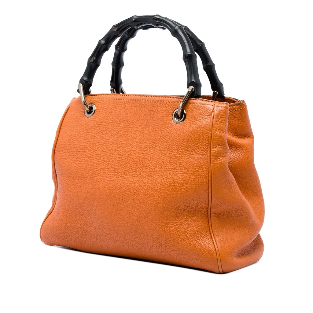Gucci Small Calfskin Bamboo Shopper Satchel Orange Leather Very good - Back View
