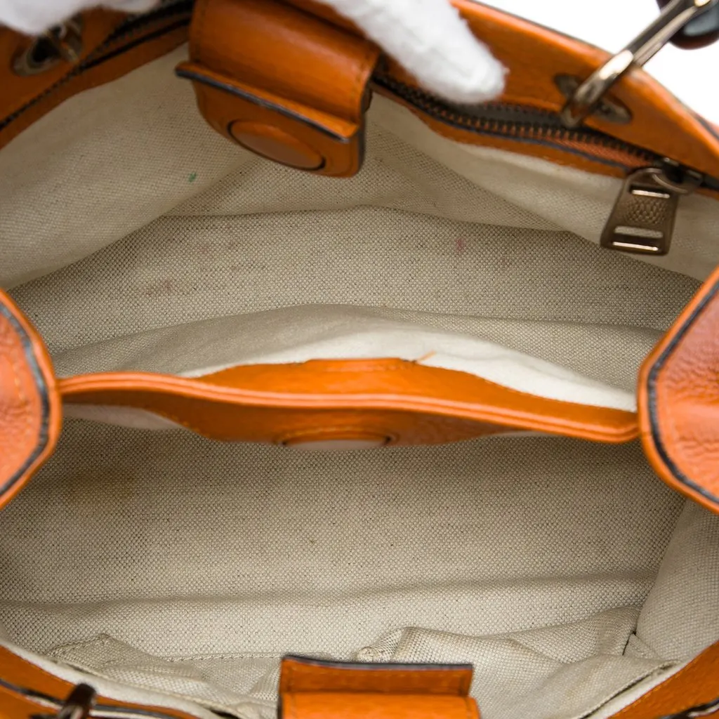 Gucci Small Calfskin Bamboo Shopper Satchel Orange Leather Very good - Model View