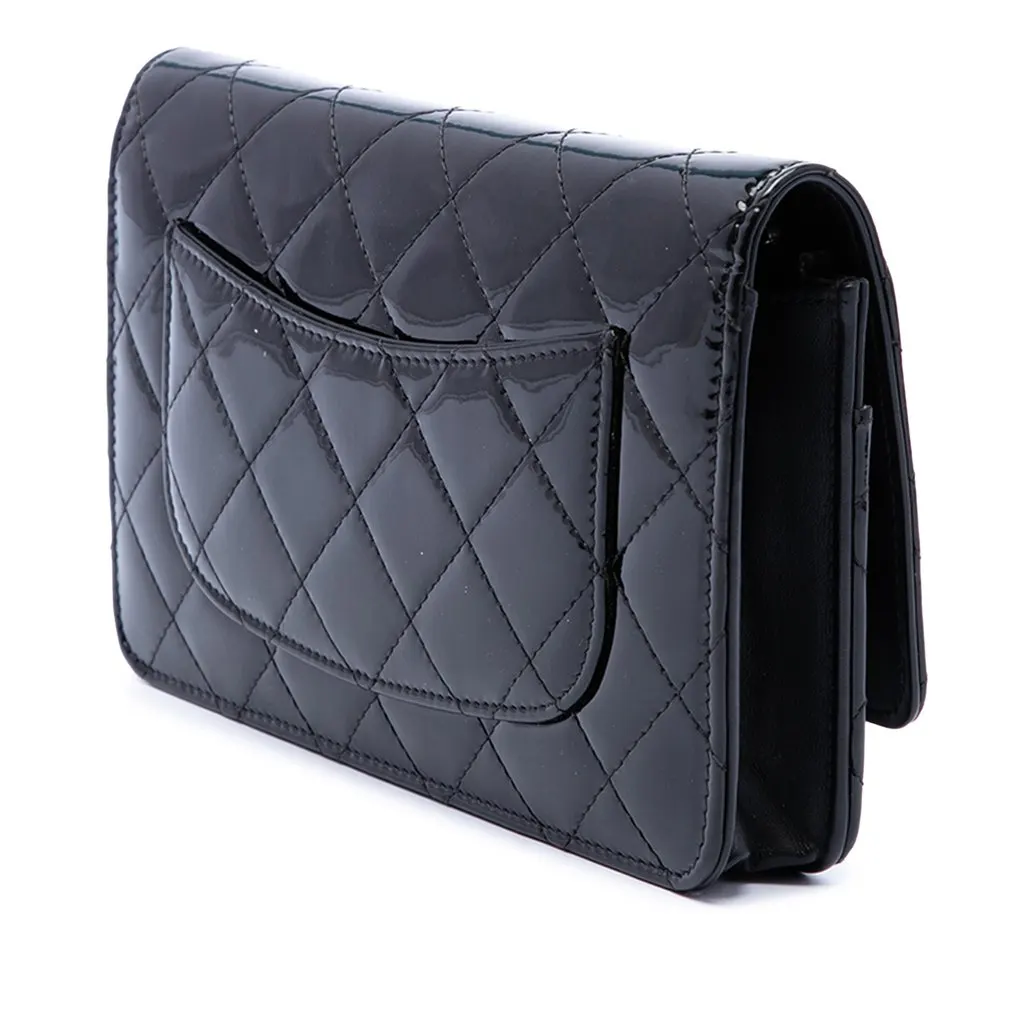 Chanel CC Quilted Patent Wallet On Chain Black Leather Very good - Back View