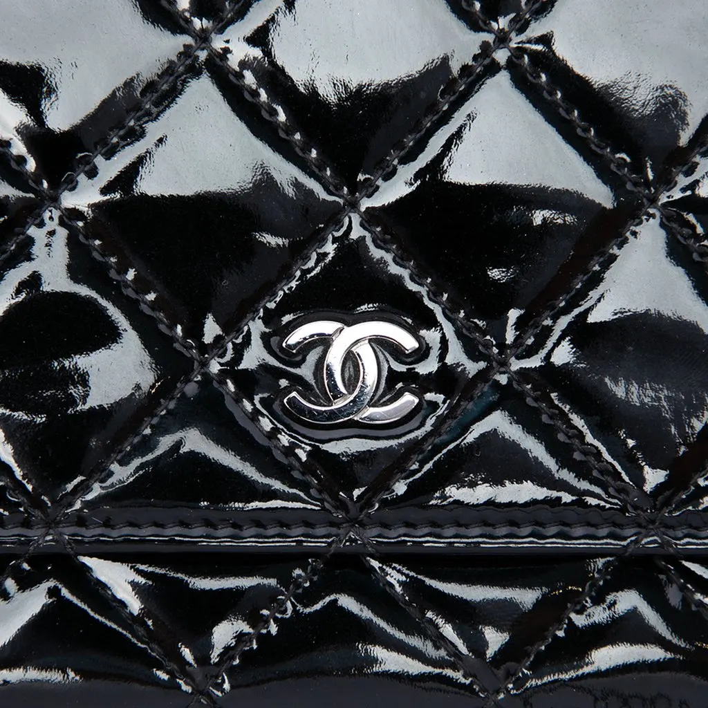 Chanel CC Quilted Patent Wallet On Chain Black Leather Very good - Box View