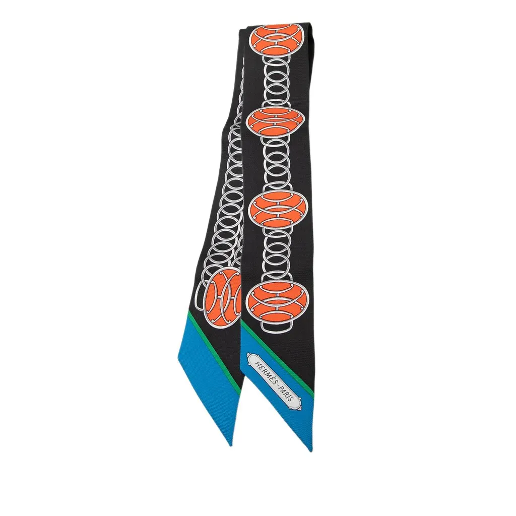 Hermès Lift Profile Silk Twilly Scarf Black Silk Never worn - Front View