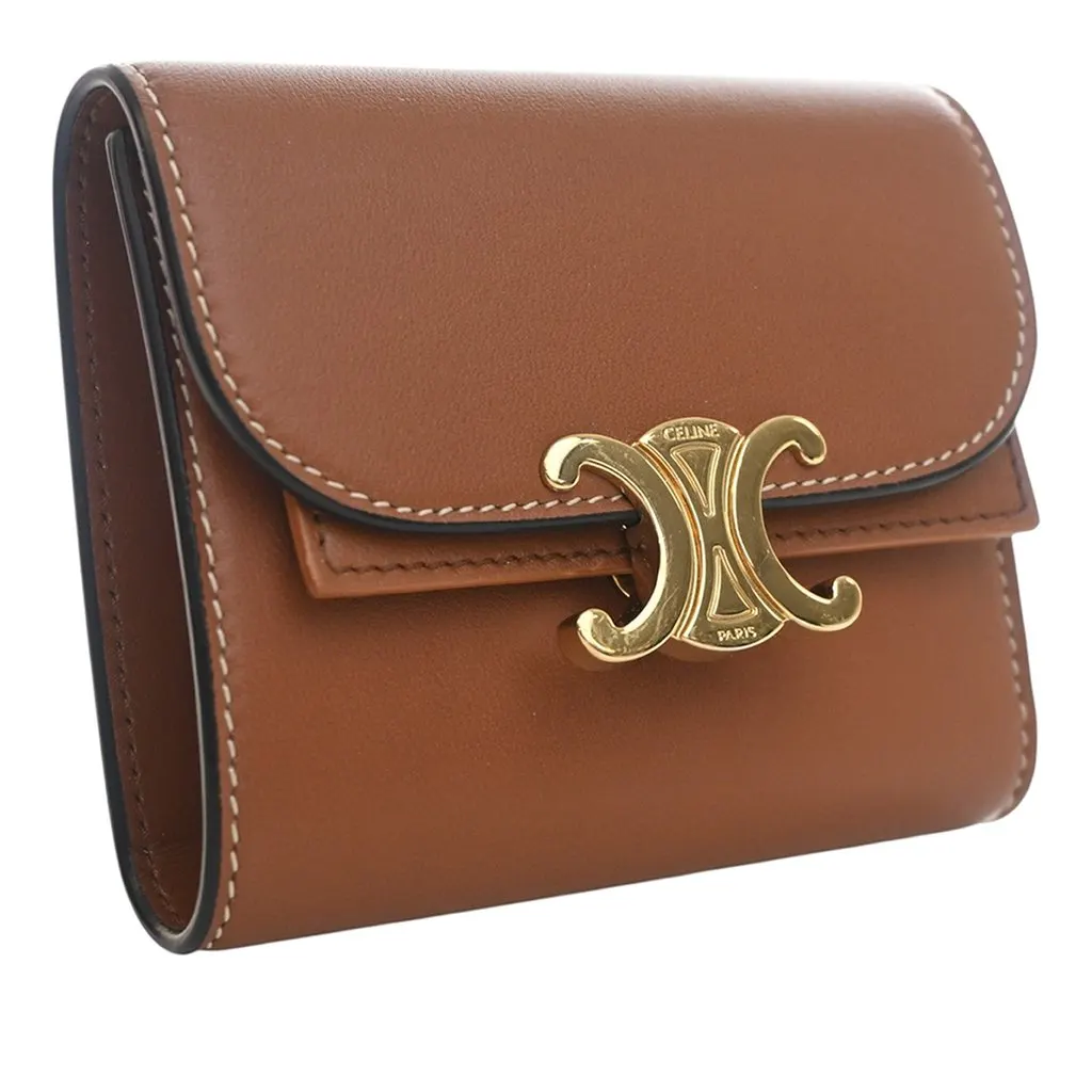 Celine Shiny Calfskin Triomphe Flap Small Wallet Brown Leather Very good - Back View