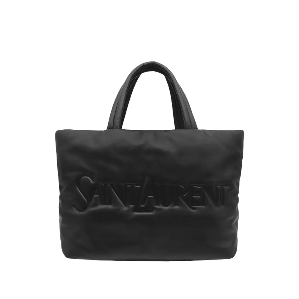 Saint Laurent Lambskin Wide Puffer Tote Black Leather Very good - Front View