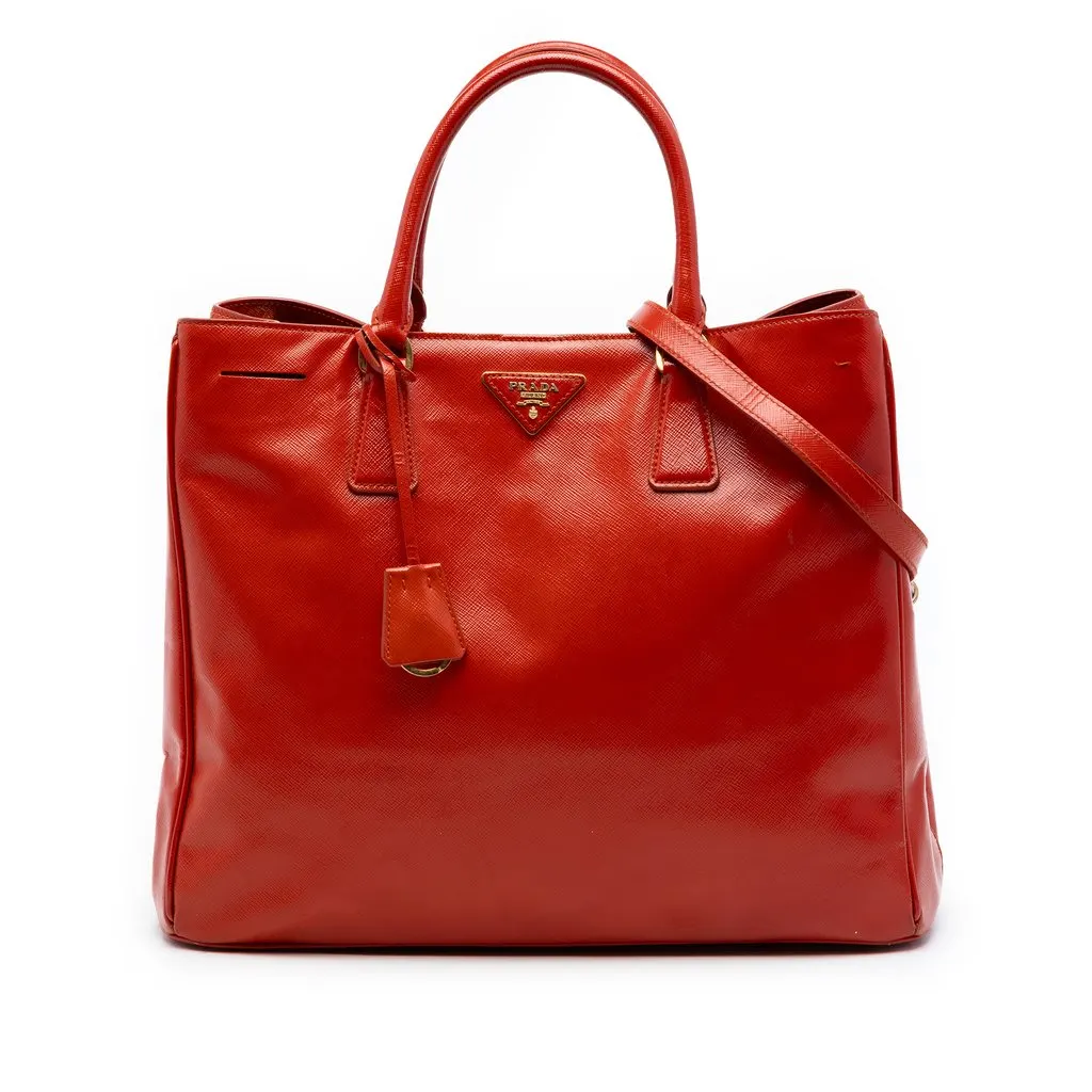 Prada Large Saffiano Vernice Galleria Satchel Orange Leather Very good - Front View