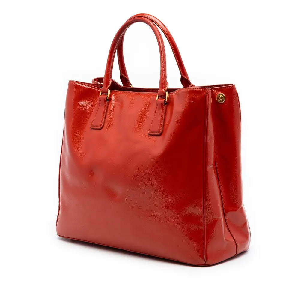 Prada Large Saffiano Vernice Galleria Satchel Orange Leather Very good - Back View