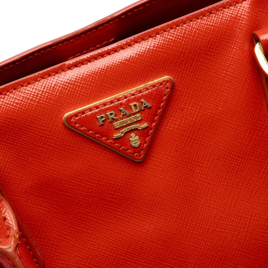 Prada Large Saffiano Vernice Galleria Satchel Orange Leather Very good - Box View