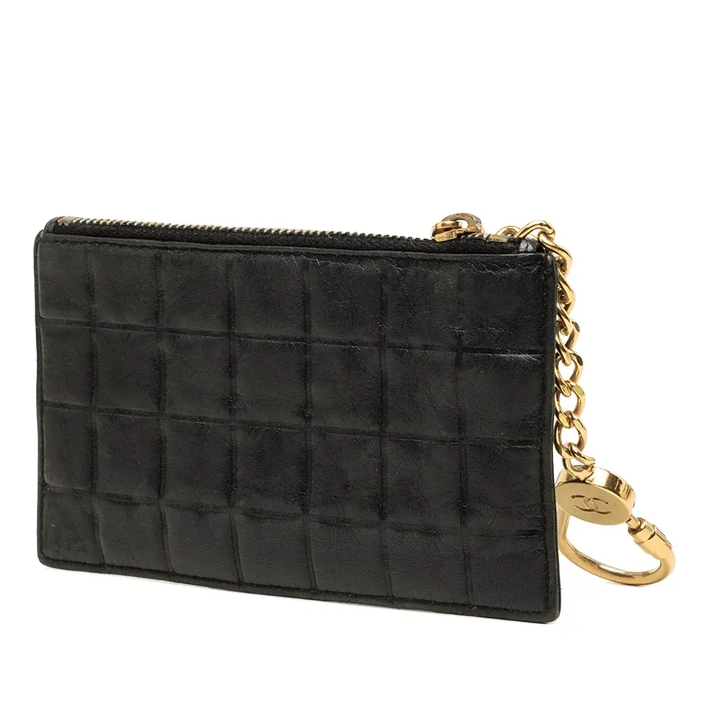 Chanel Chocolate Bar Lambskin Coin Purse Black Leather Good - Back View