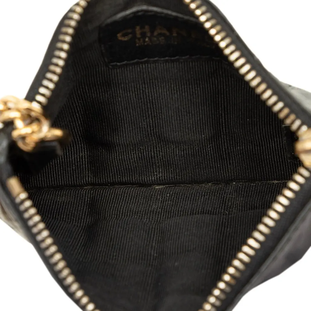 Chanel Chocolate Bar Lambskin Coin Purse Black Leather Good - Model View