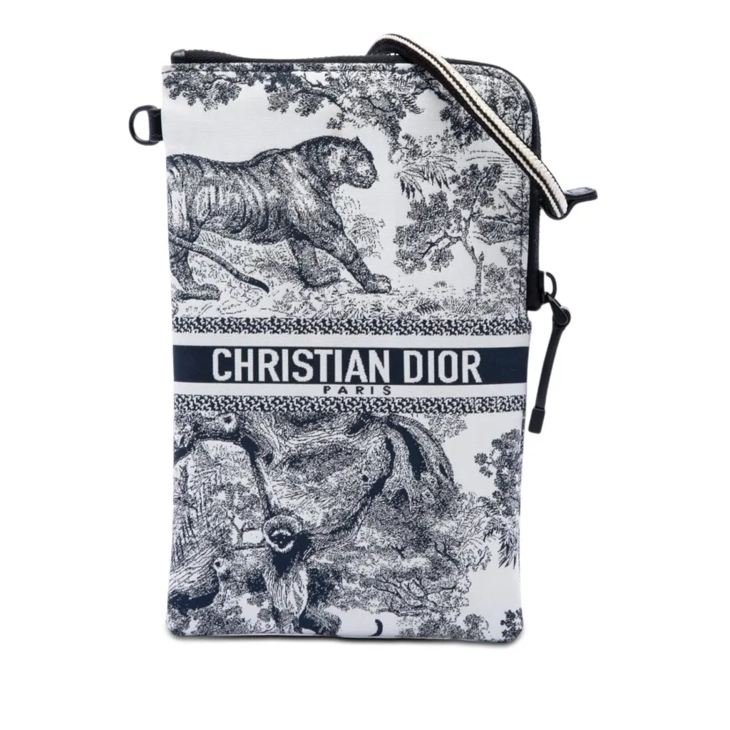 Dior Technical Fabric Embroidered Toile De Jouy DiorTravel Multifunction Pouch Blue Polyamide Very good - Front View