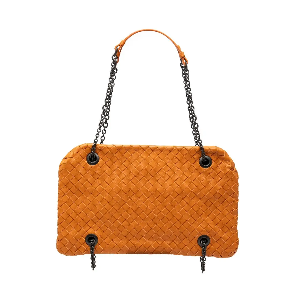 Bottega Veneta Nappa Intrecciato Duo Shoulder Bag Orange Leather Very good - Front View