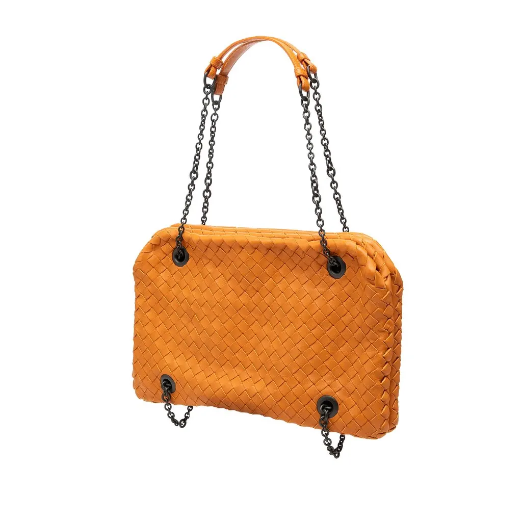 Bottega Veneta Nappa Intrecciato Duo Shoulder Bag Orange Leather Very good - Back View
