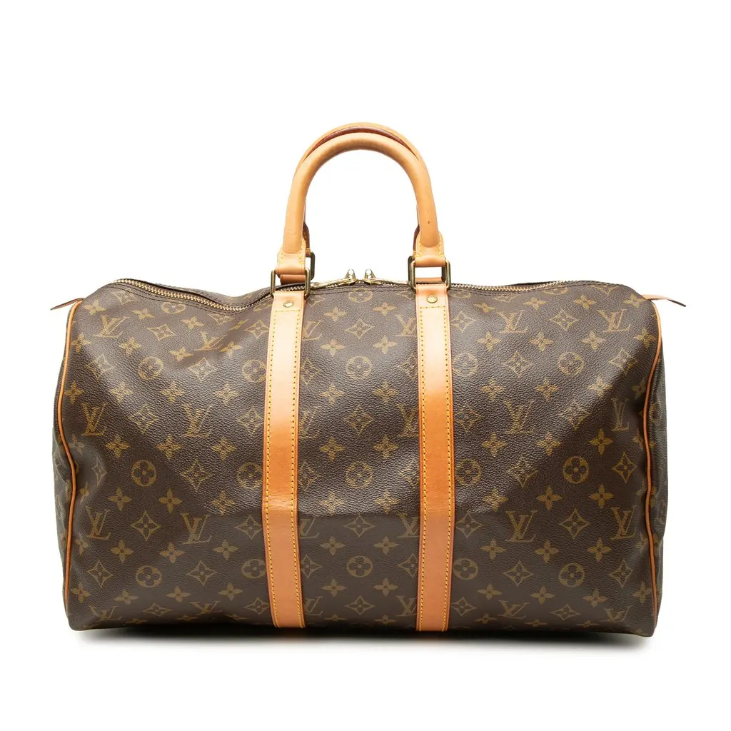 Louis Vuitton Monogram Keepall 45 Brown Canvas Good - Front View