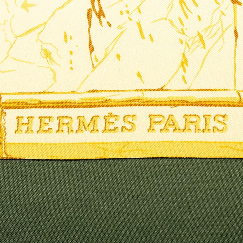 Hermès La Fontaine De Bartholdi Silk Scarf 90 Yellow Silk Very good - Model View