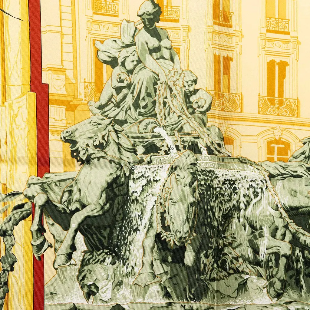 Hermès La Fontaine De Bartholdi Silk Scarf 90 Yellow Silk Very good - Box View