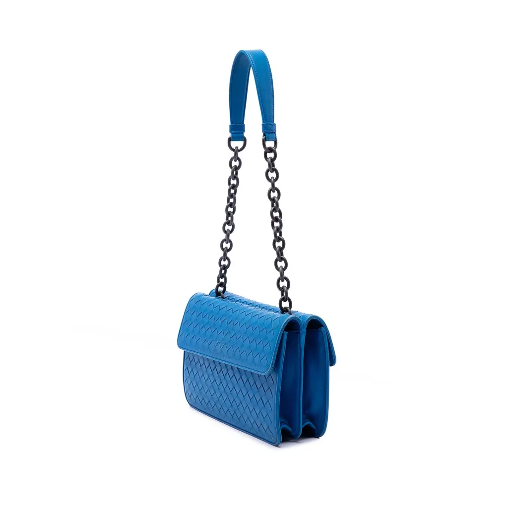 Bottega Veneta Nappa Intrecciato Double Sided Flap Shoulder Bag Blue Leather Very good - Back View