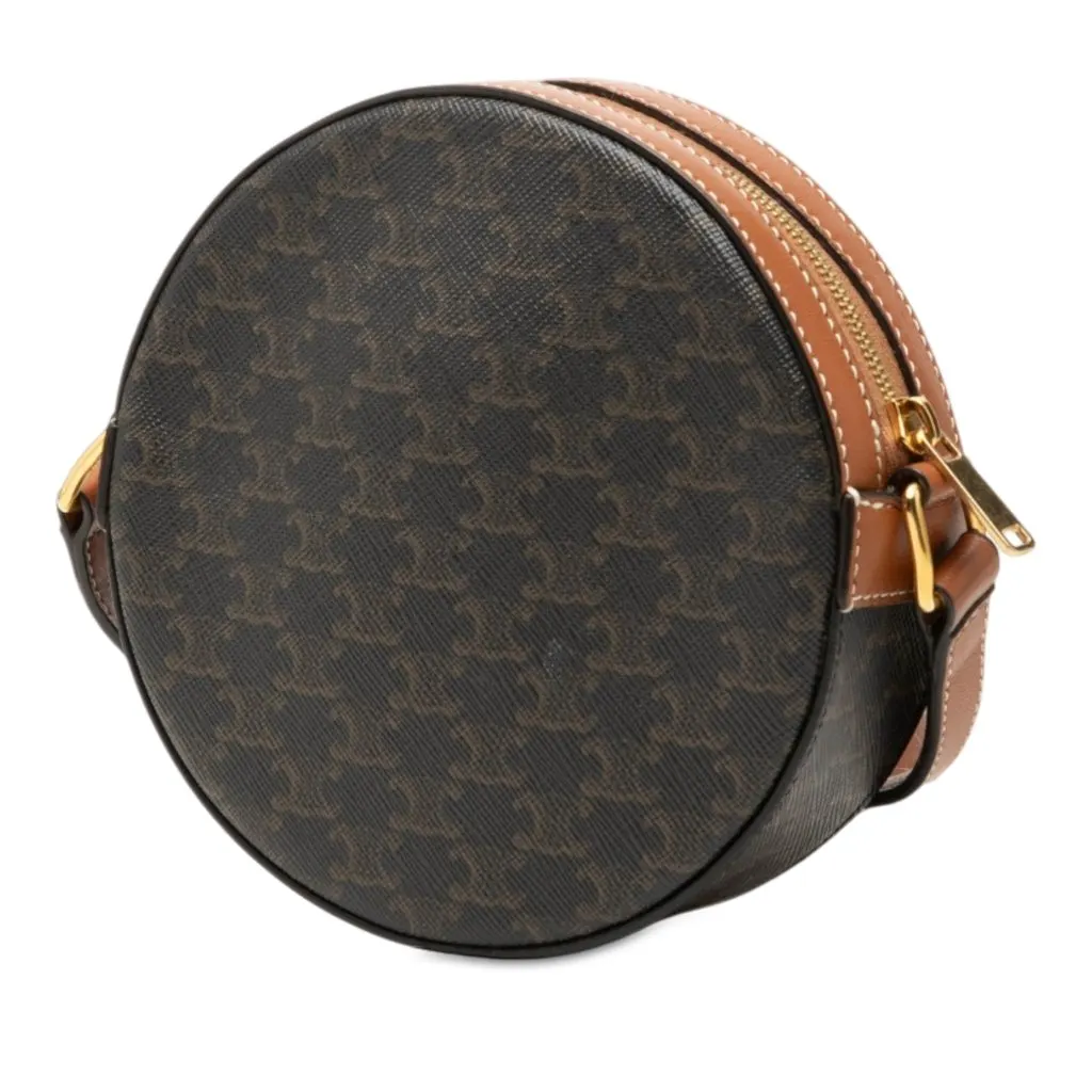 Celine Triomphe Coated Canvas Round Purse on Strap Brown Canvas Very good - Back View